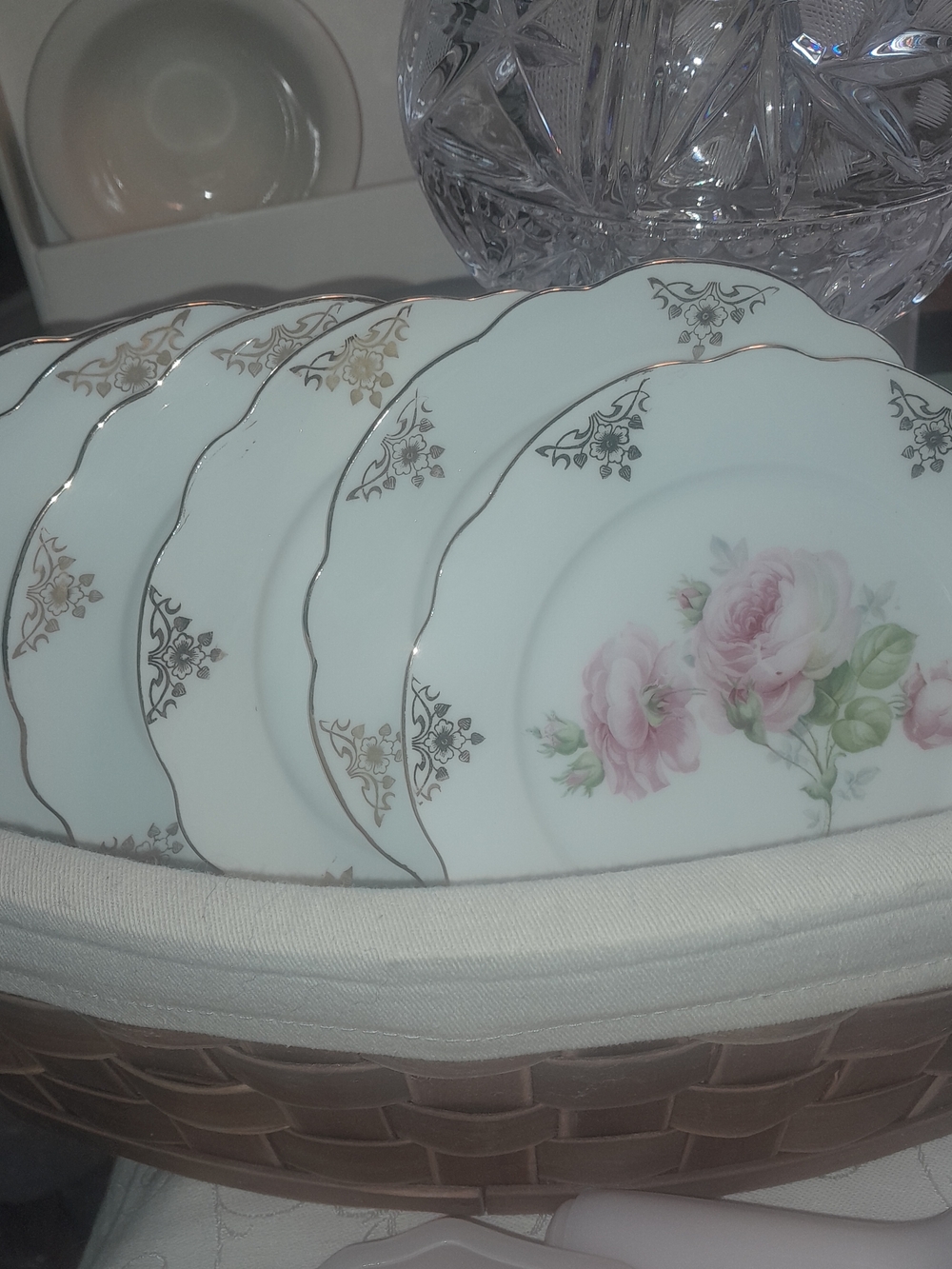 Classic Rose Floral Bone China Salad Plates - White with Pink Roses